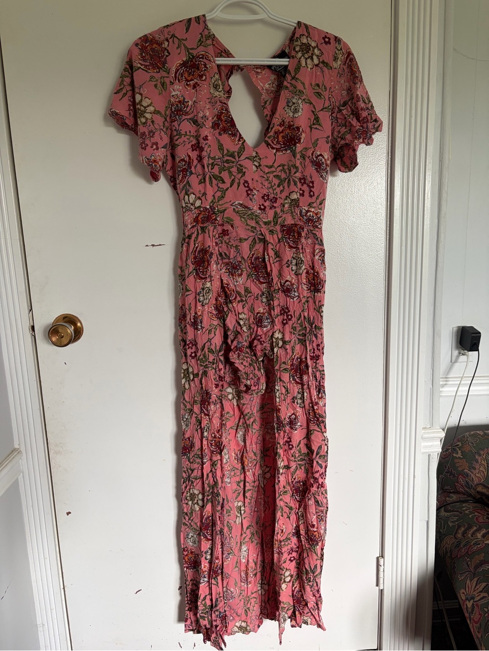 Angie Pink Floral Romper with train
